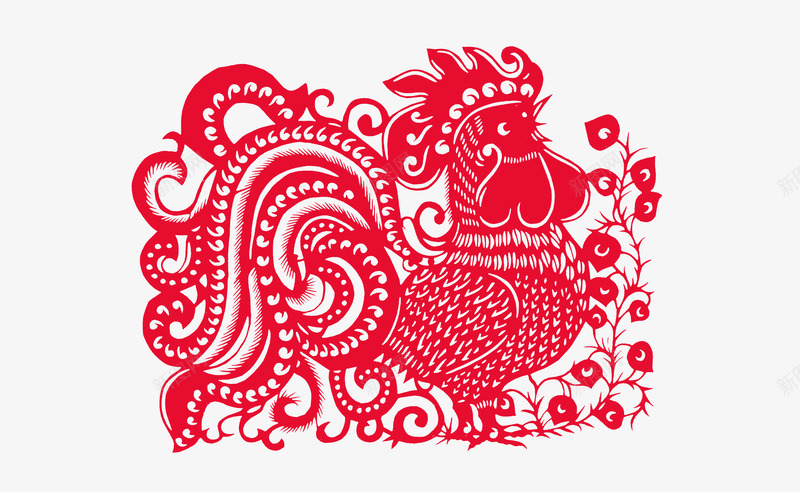 大公鸡红色剪纸png免抠素材_88icon https://88icon.com 2017 剪纸 手工艺 窗花 红色 鸡年