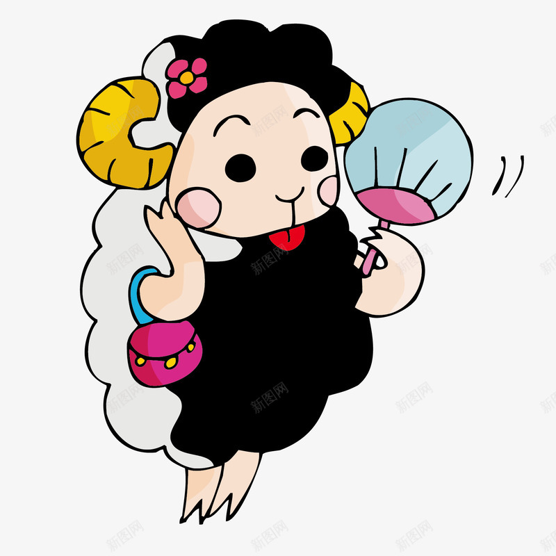 拿着扇子的羊png免抠素材_88icon https://88icon.com 动物 卡通 扇子 手绘