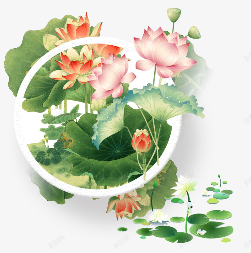 荷塘荷花png免抠素材_88icon https://88icon.com 中国风 唯美 夏天 手绘 水墨 荷叶 荷塘月色 荷花 荷花插画