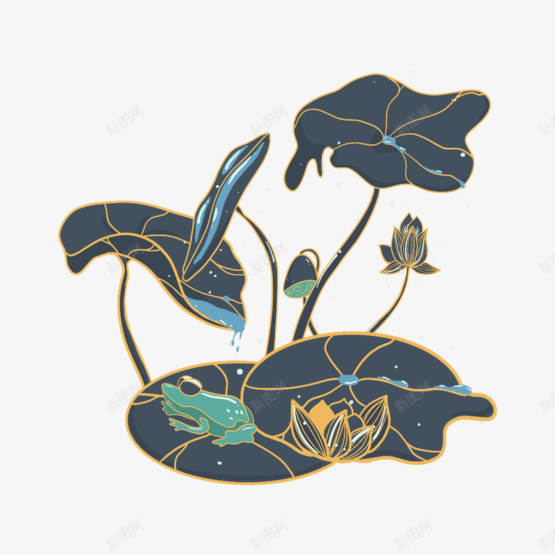 手绘荷花荷叶png免抠素材_88icon https://88icon.com 24节气 小暑大暑立秋 池塘 荷叶 荷花 青蛙 竹子荷花荷叶满池塘
