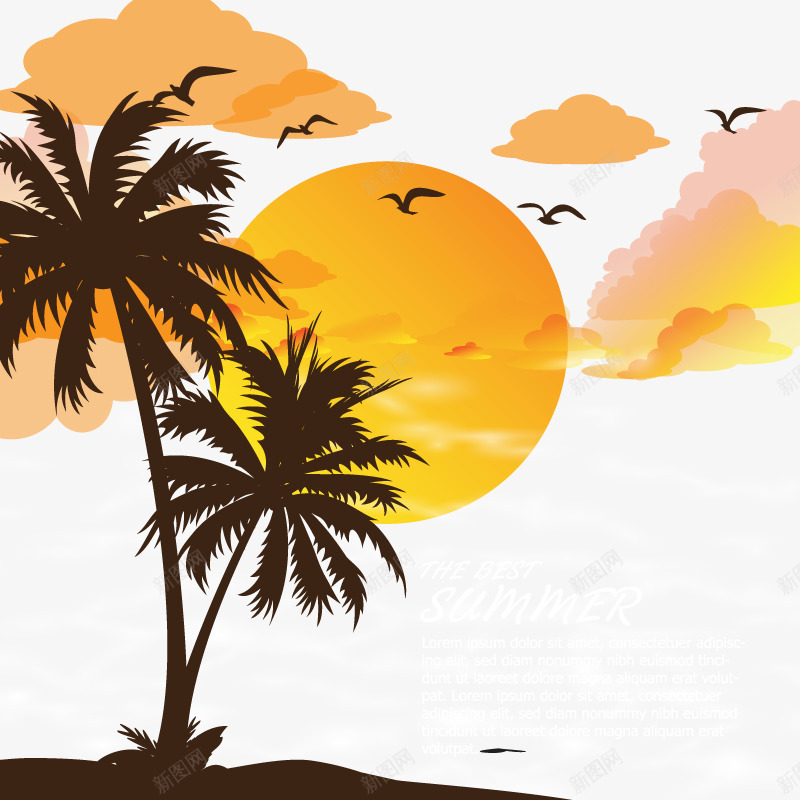 夕阳下的美景png免抠素材_88icon https://88icon.com 椰树 沙滩 高清