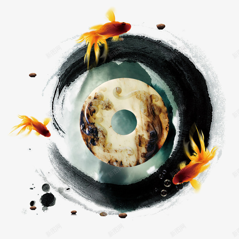 中国风片png免抠素材_88icon https://88icon.com 中国风 中国风元素 中国风格 中国风系列 中国风素材 中国风背景 中国风设计 墨点 墨迹 玉器 玉石 石头 笔触 鱼 黑色