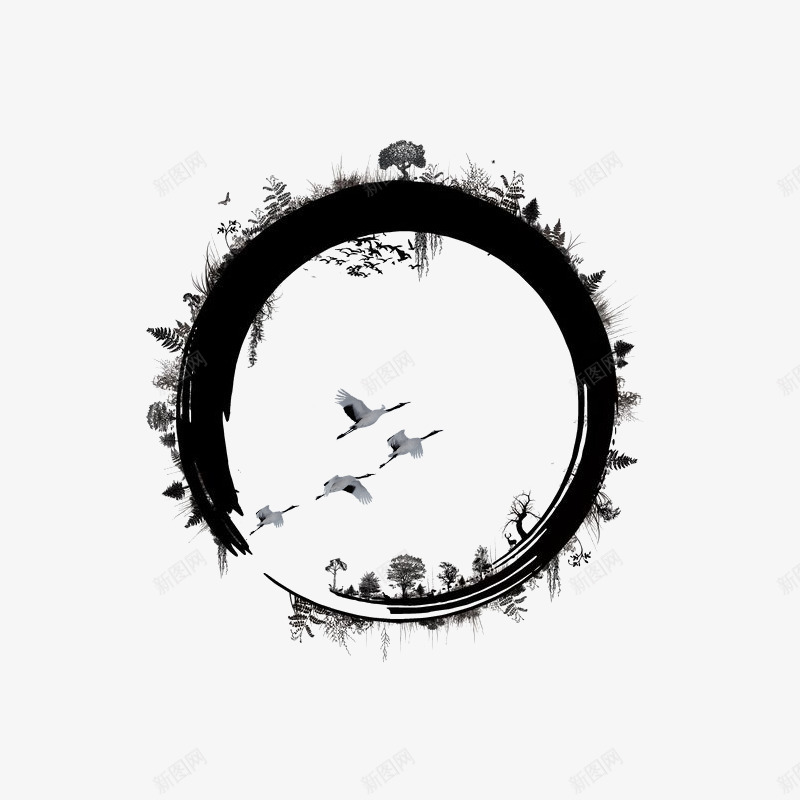 古风墨迹圆圈png免抠素材_88icon https://88icon.com 创意圆圈 古风圆圈 圆形边框 墨迹 水墨 飞鸟
