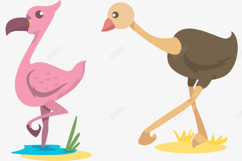 卡通鸵鸟png免抠素材_88icon https://88icon.com 一对鸵鸟 两只腿鸟 动物 鸟类 鸵鸟
