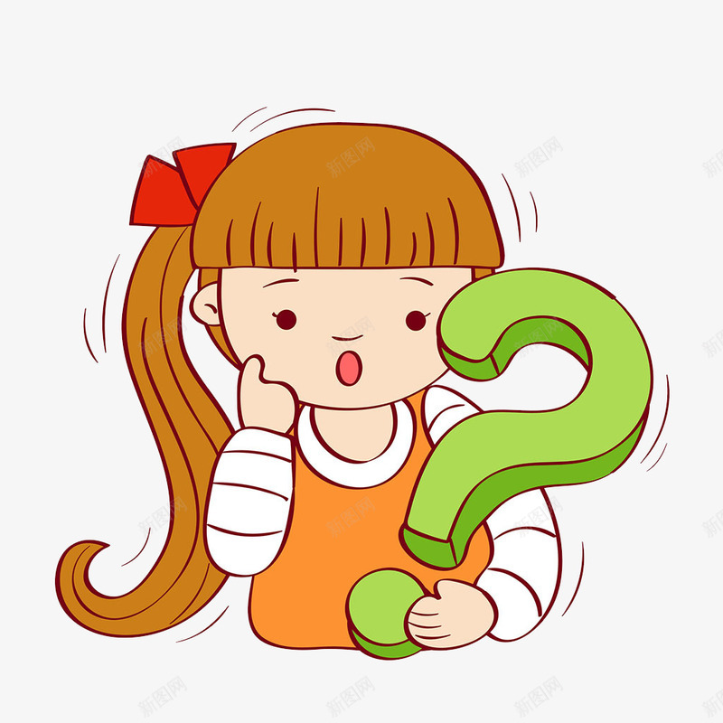 可爱小女孩png免抠素材_88icon https://88icon.com 卡通 可爱 孩子 小女孩 小孩子 思考 想法 手绘 打问号 沉思 没有头绪 深思 疑虑 疑问 疑难 符号 问号 问题