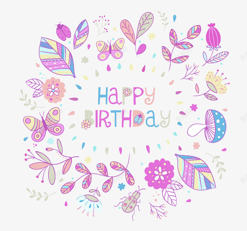 生日快乐花卉png免抠素材_88icon https://88icon.com 手绘花朵 紫色