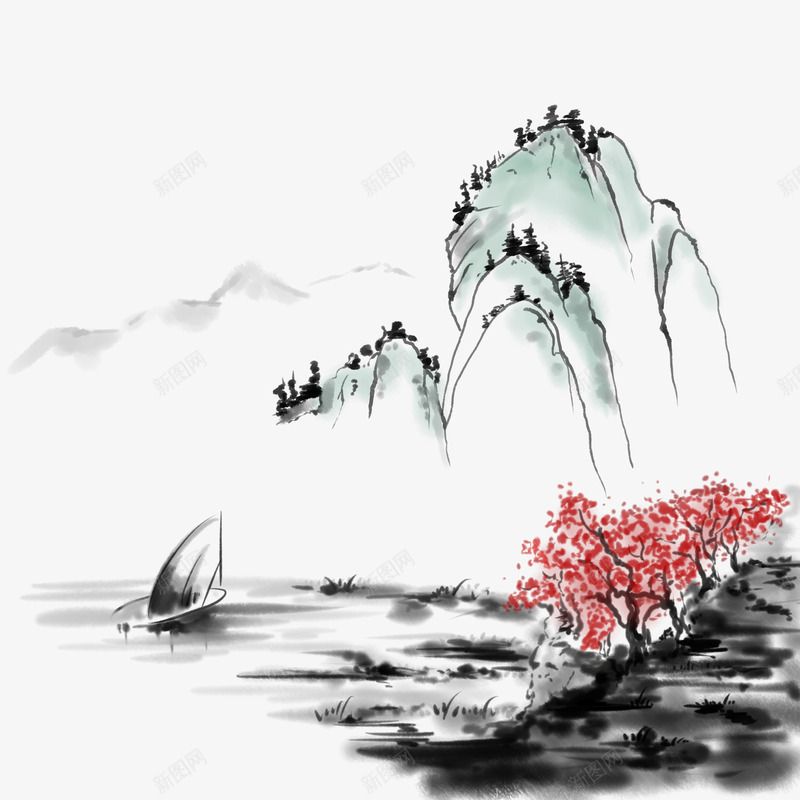 中国风手绘水墨风景山水徽派建筑13png免抠素材_88icon https://88icon.com 中国风 中国风山水 古墨风 古风船 山水 山水画 山河 徽派建筑 手绘 插画 日出 水墨 水墨画 水墨风景 船 风景