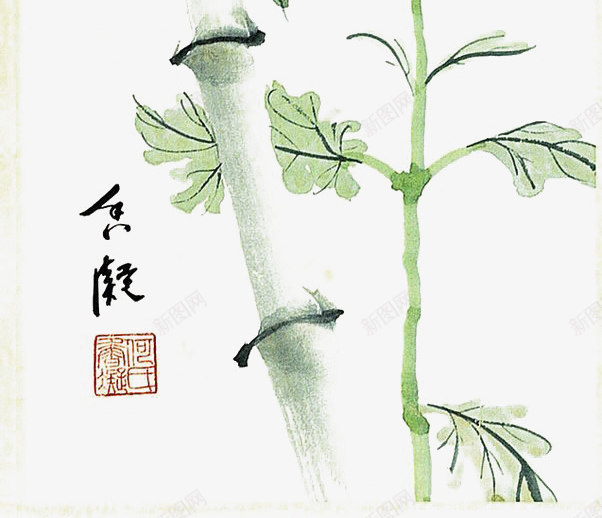 竹子png免抠素材_88icon https://88icon.com 中国画 工笔画 水墨画 淡墨 绿色竹子 菊花