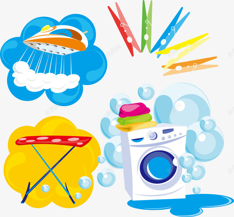 泡沫与洗衣机矢量图ai免抠素材_88icon https://88icon.com 卡通洗衣机 泡沫 洗衣机 矢量洗衣机 矢量图
