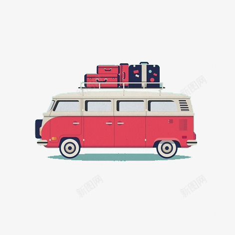 远方旅行png免抠素材_88icon https://88icon.com 公共汽车 卡通汽车 插画 旅途 行李