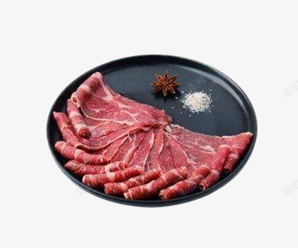 黑色盘子里的食材新鲜牛肉片png免抠素材_88icon https://88icon.com 潮汕牛肉 火锅 火锅牛肉片 牛肉片 美食 食材 食物 餐饮 饭店