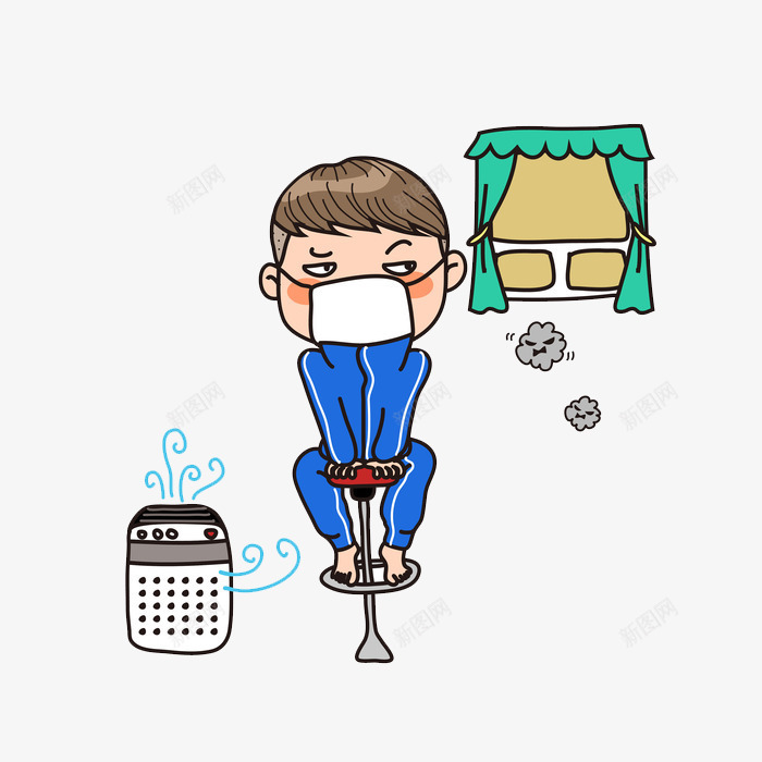 卡通戴着口罩的男孩图png免抠素材_88icon https://88icon.com 戴口罩坐着的 污染 男孩 空气净化器 窗户 雾霾
