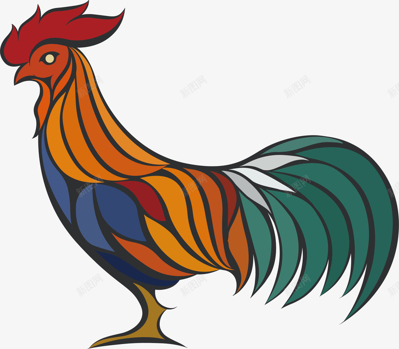 彩色公鸡矢量图ai免抠素材_88icon https://88icon.com 公鸡 彩色 鸡年 矢量图