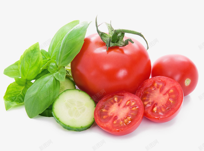 色泽诱人的西红柿png免抠素材_88icon https://88icon.com 健康食品 水果蔬菜 红色的西红柿 纤维素 色泽诱人 薄荷 西红柿 黄瓜 黄瓜片