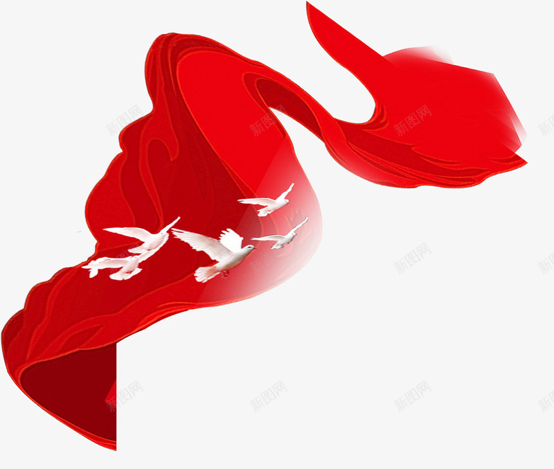 红飘带漂浮psd免抠素材_88icon https://88icon.com 动态飘带 漂浮 白鸽 红飘带 织带