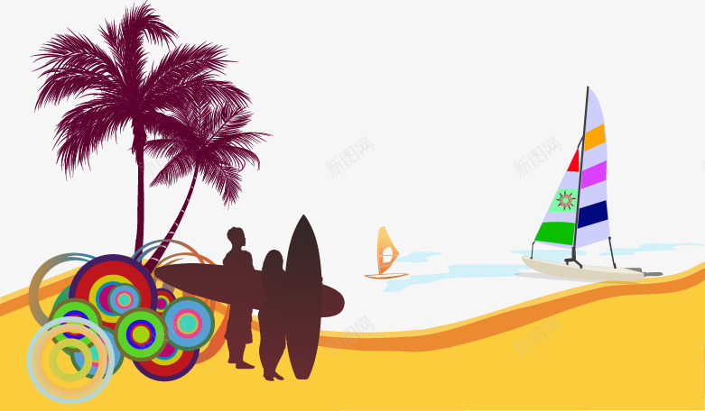 卡通夏日海滩沙滩椰树png免抠素材_88icon https://88icon.com 冲浪 剪影 卡通 夏日 椰树 沙滩 海滩