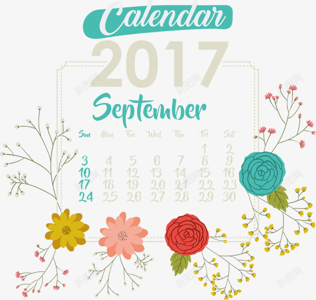 手绘花朵2017年日历表png免抠素材_88icon https://88icon.com 2017 2017年 2017年日历表 2017日历 2017鸡年 手绘花朵 新年日历 鸡年
