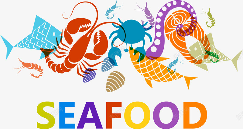 海鲜食物矢量图ai免抠素材_88icon https://88icon.com 三文鱼 小鱼 螃蟹 龙虾 矢量图
