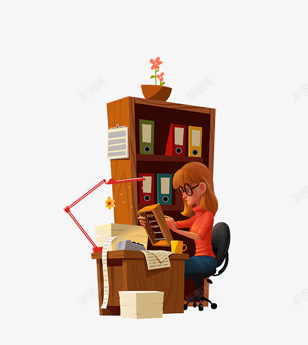 会计小姐png免抠素材_88icon https://88icon.com 会计 儿童插画 卡通 卡通元素 故事插画 算钱