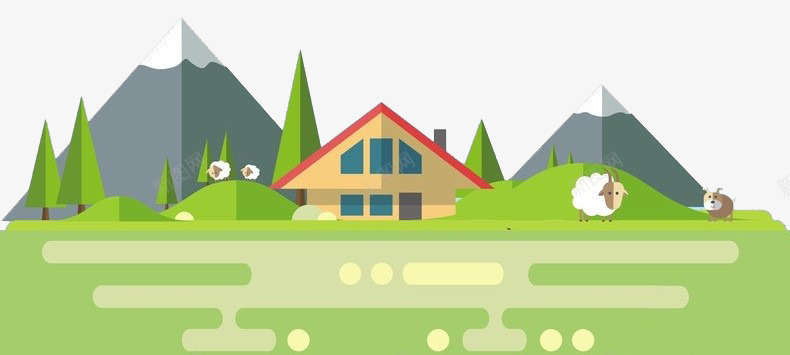 绿色植物房子png免抠素材_88icon https://88icon.com 乡村 小山 山地 建筑 房屋 草地