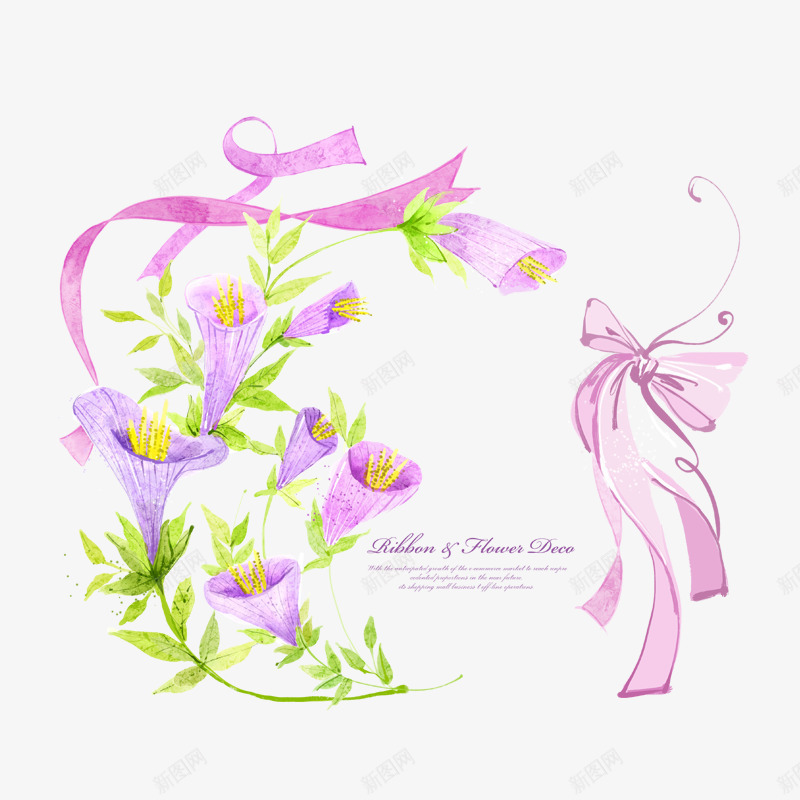 精美五彩花卉与丝带png免抠素材_88icon https://88icon.com 丝带 五彩 精美 花卉