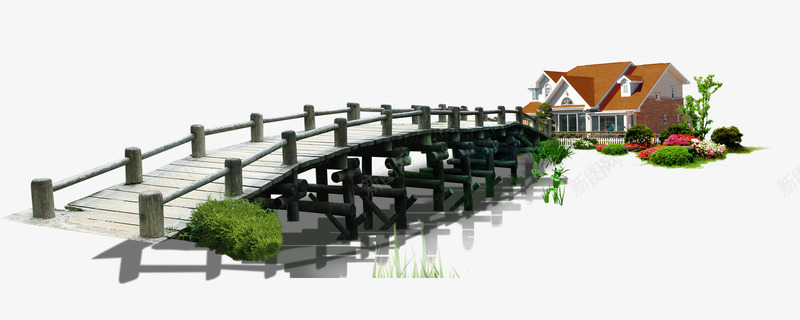 小桥流水png免抠素材_88icon https://88icon.com 小桥 建筑 房屋 水面