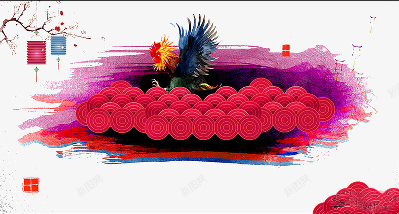 开春迎春节png免抠素材_88icon https://88icon.com 开春 新春 梅花 灯笼 迎春 鸡年