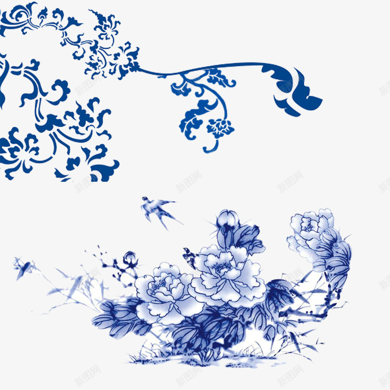 卡通青花瓷牡丹花纹psd免抠素材_88icon https://88icon.com 卡通手绘 平面装饰 牡丹纹 牡丹花 陶瓷包装 陶瓷海报背景 青瓷花纹 青花瓷