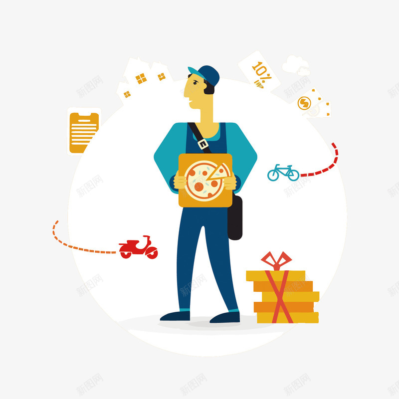 扁平化外卖员png免抠素材_88icon https://88icon.com 卡通 外卖 外卖员PNG矢量图 外卖员免扣PNG图 手绘 披萨 矢量外卖员