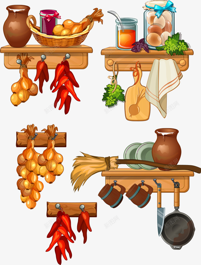 卡通厨房用品png免抠素材_88icon https://88icon.com 卡通厨房用品 厨房 厨房用品 大蒜 辣椒