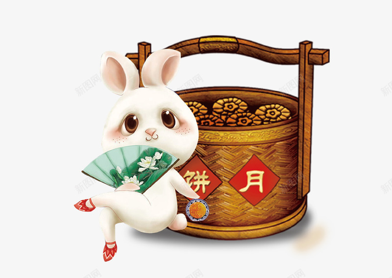 卡通可爱月兔插画psd免抠素材_88icon https://88icon.com 中秋节 卡通 可爱 扇子 插画 月兔 月饼 萌宠