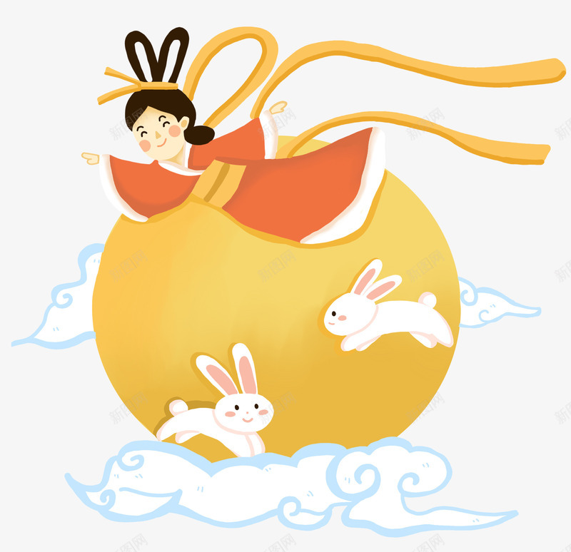 嫦娥与玉兔在月亮上玩耍png免抠素材_88icon https://88icon.com 中秋 嫦娥 月亮 玉兔