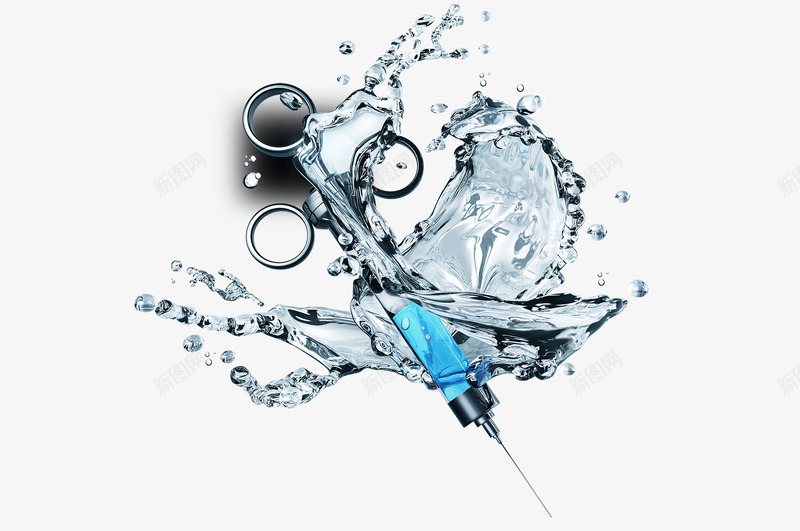 创意水元素psd免抠素材_88icon https://88icon.com 水 水波 注射器 针管