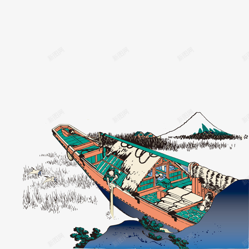 复古风海滩png免抠素材_88icon https://88icon.com 古风船 复古 底纹 水墨 沙滩 海滩 船