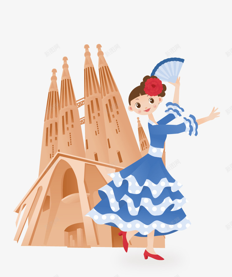 少数名族风景与人png免抠素材_88icon https://88icon.com 卡通人物 名族 少数名族姑娘 建筑 扇子 特色 跳舞 风情