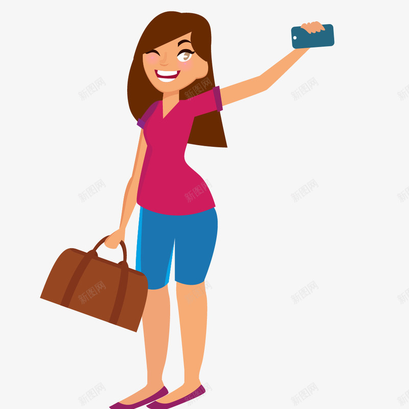 自拍的美女卡通图png免抠素材_88icon https://88icon.com 人物 卡通 手提包 手机 拍照 拍照小人 旅行 美女 自拍