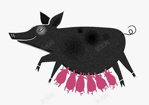 黑色母猪png免抠素材_88icon https://88icon.com 动物 卡通 手绘 插画 母猪 猪崽