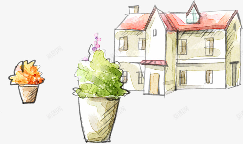 小楼房和盆栽植物png免抠素材_88icon https://88icon.com 小楼房 植物 楼房 盆栽植物