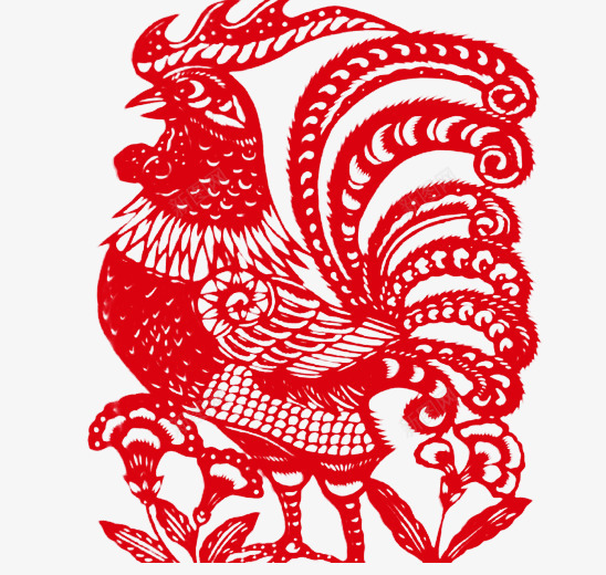 鸡年红色剪纸窗花png免抠素材_88icon https://88icon.com 剪纸 窗花 红色 鸡年
