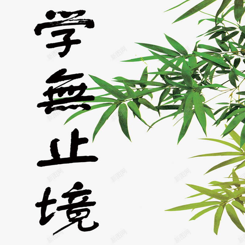 学无止境psd免抠素材_88icon https://88icon.com 劝学 学无止境 竹叶