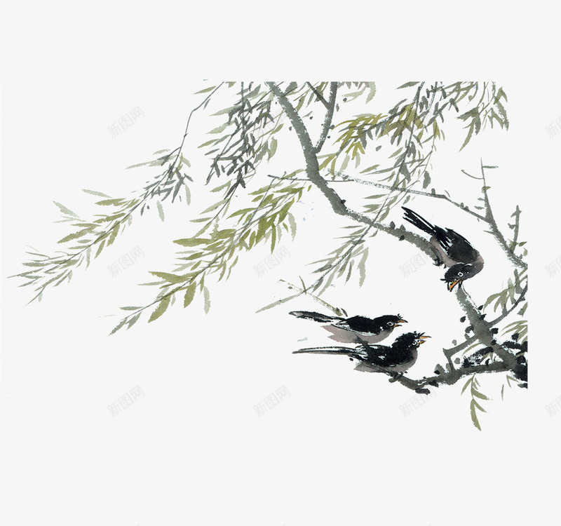 中国风水墨画png免抠素材_88icon https://88icon.com 中国风 墨水 复古 柳树 摆柳 燕子 水墨画 水墨画元素 水彩 背景底纹 花纹花边 鸟儿