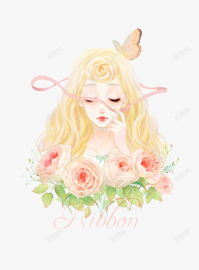 手绘女孩png免抠素材_88icon https://88icon.com 卡通 少女 手绘 玫瑰 美女 蝴蝶 长发美女 鲜花