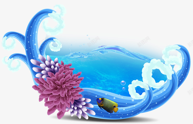 蓝色浪花珊瑚热带鱼背景png免抠素材_88icon https://88icon.com 卡通热带鱼 卡通珊瑚 卡通蓝色浪花 蓝色浪花珊瑚热带鱼