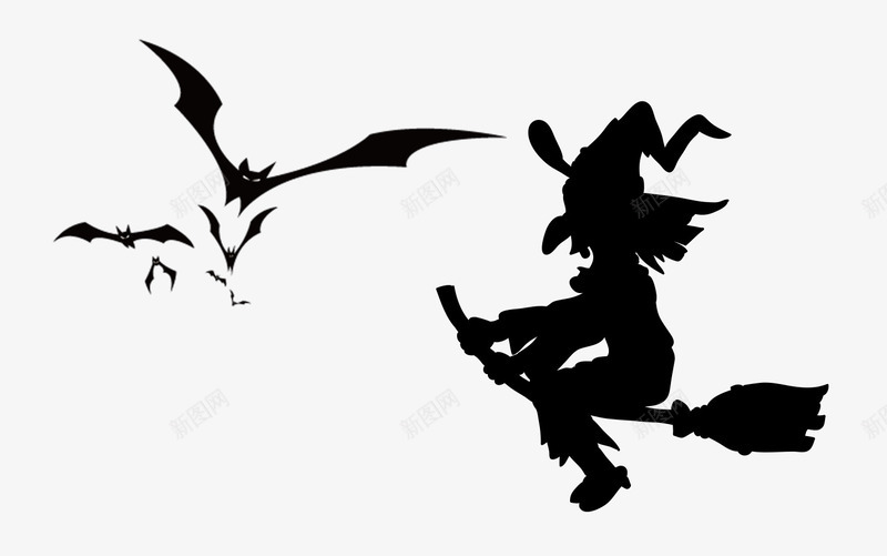 女巫蝙蝠png免抠素材_88icon https://88icon.com 万圣节 卡通手绘 恐怖PNG 背景装饰 飞蝙蝠 黑女巫