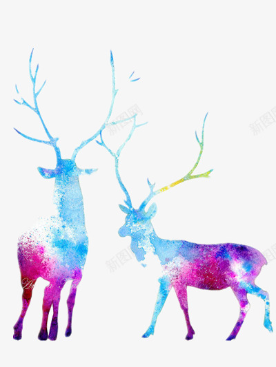 鹿png免抠素材_88icon https://88icon.com 墨水 彩墨动物 星空鹿 鹿插画