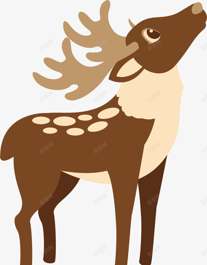 抬着头的梅花鹿矢量图ai免抠素材_88icon https://88icon.com 保护动物 动物 大草原 梅花鹿 棕色 鹿角 麋鹿 矢量图