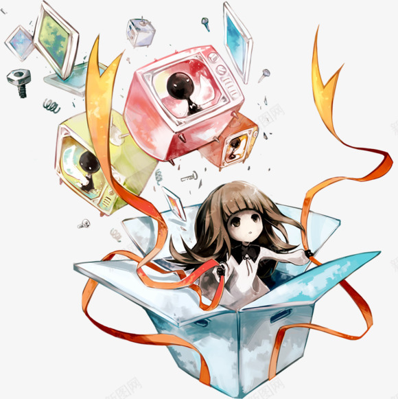 盒子里的可爱少女卡通电视png免抠素材_88icon https://88icon.com 卡通 可爱 少女 电视 盒子