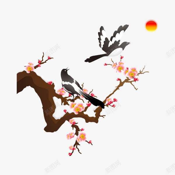 梅花png免抠素材_88icon https://88icon.com 梅花 梅花元素 矢量梅花 腊梅 鸟语