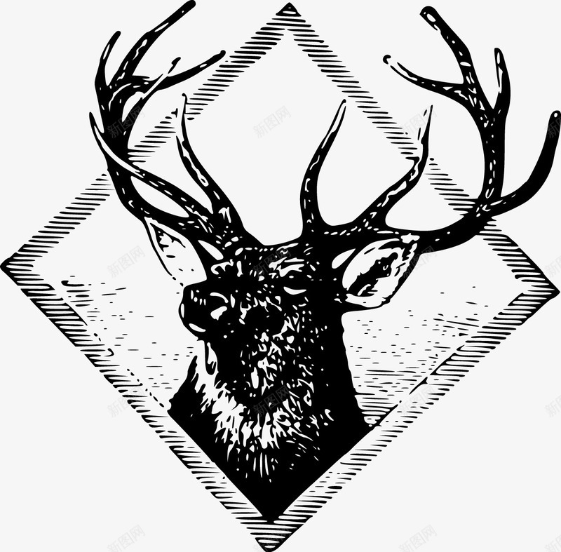 麋鹿png免抠素材_88icon https://88icon.com 免费矢量下载 手绘 鹿头 鹿头像 鹿头海报 麋鹿