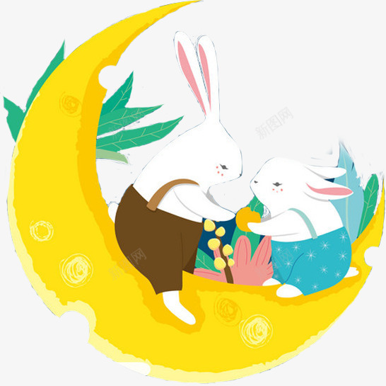中秋月亮png免抠素材_88icon https://88icon.com 兔子 动物 小动物 悬浮 插画 白兔